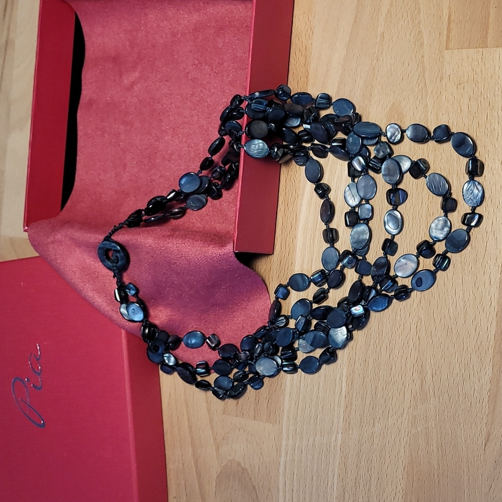 Pia layered grey blue beaded necklace
